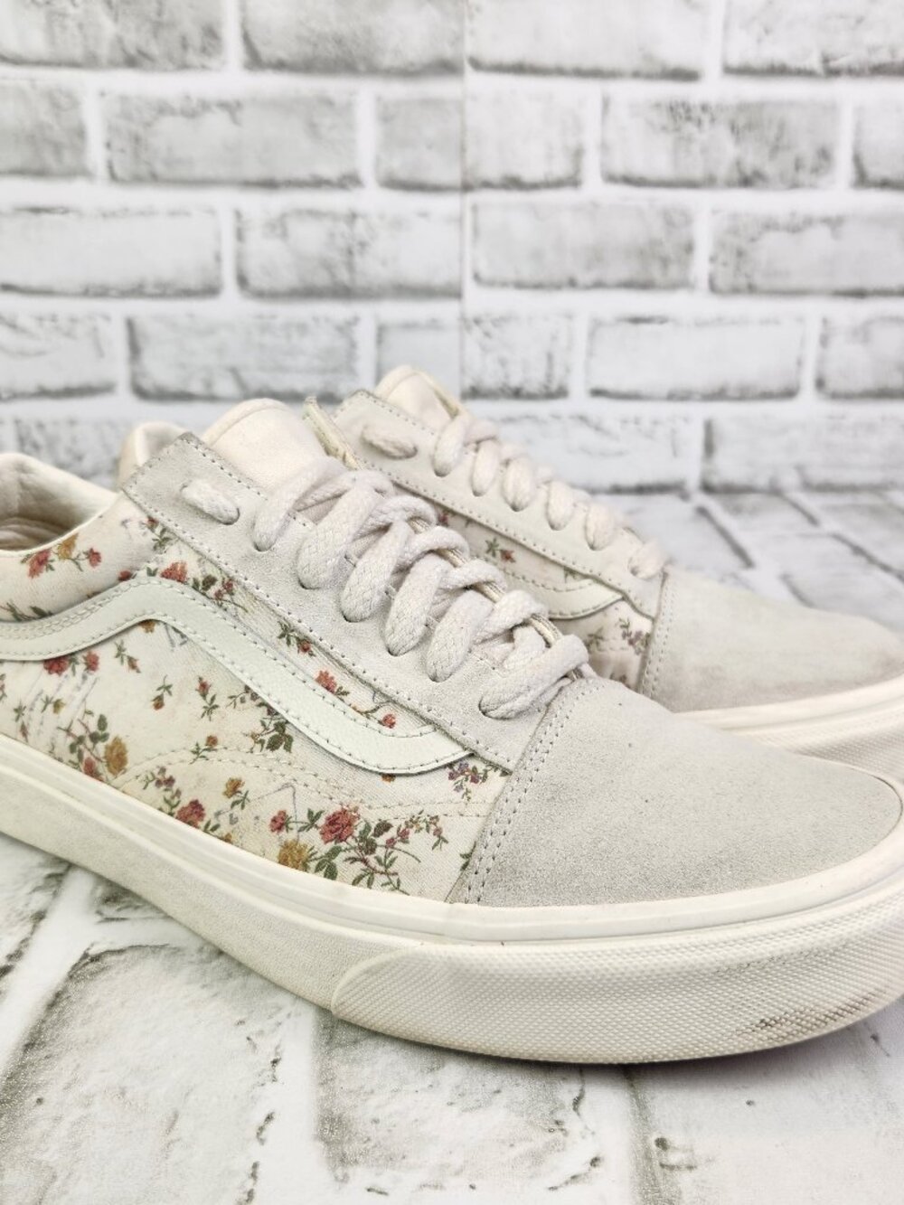 Vans Old Skool Vintage Womens 10 Floral Cream White Suede Canvas Low Top Sneaker